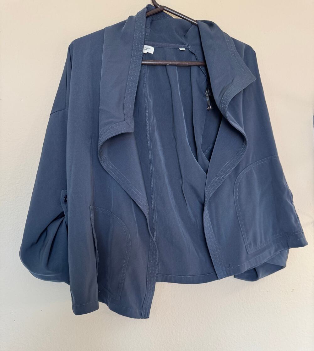 Max Studio London Slate Blue Open Front Draped Jacket Women’s XL